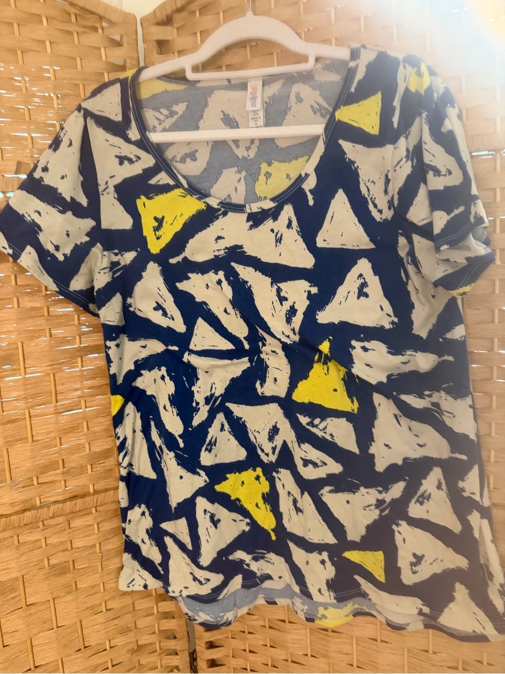 LuLaRoe Navy, White & Yellow Abstract Triangle Tunic